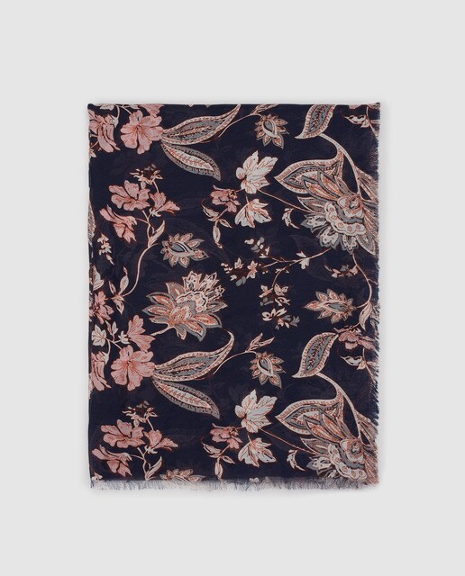 Écharpe El Corte Inglés azul-marinho com estampado de flores indianas