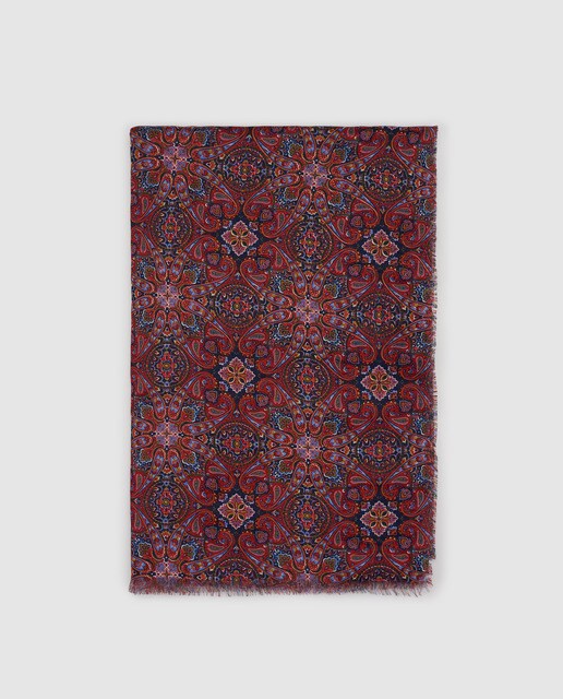 Écharpe El Corte Inglés vermelha com estampado de mosaicos azuis