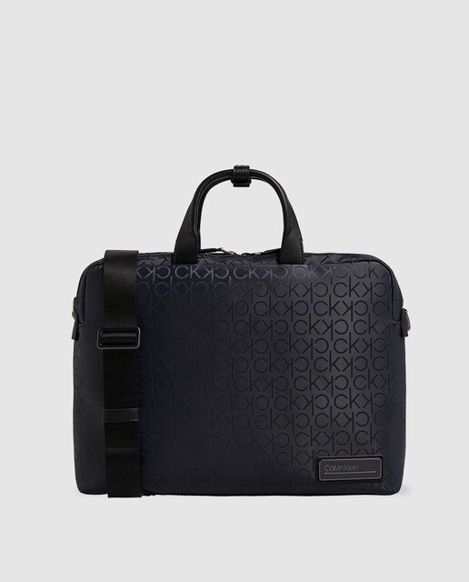 Porta-documentos de homem Calvin Klein azul-marinho com fecho de correr e estampado da marca Porta-documentos de homem Calvin Klein azul-marinho com fecho de correr e estampado da marca