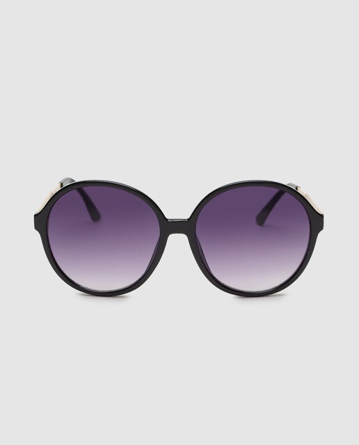 Óculos de sol unissexo El Corte Inglés redondos pretos com hastes metálicas