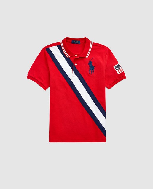 Polo B Sico De Ni O Polo Ralph Lauren En Rojo Con Franja Polo Ralph