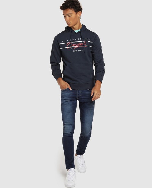 Sudadera de hombre azul marino con capucha Sudadera de hombre azul marino con capucha