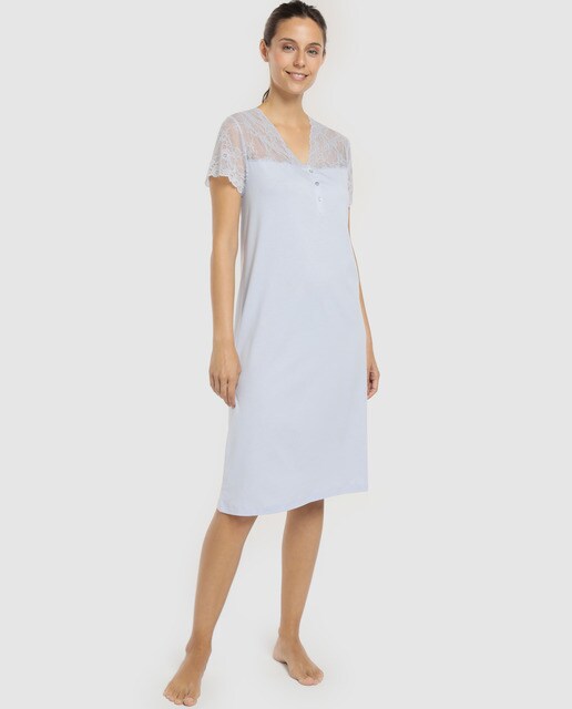 Camisa de dormir curta de mulher azul Camisa de dormir curta de mulher azul