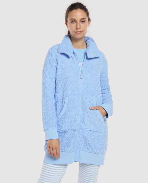 Casaco de tecido turco azul com fecho de correr Casaco de tecido turco azul com fecho de correr