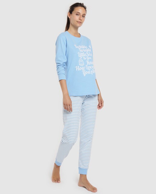 Pijama completo azul às riscas Pijama completo azul às riscas