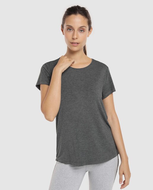 T-shirt de pijama lisa cinzenta de manga curta T-shirt de pijama lisa cinzenta de manga curta