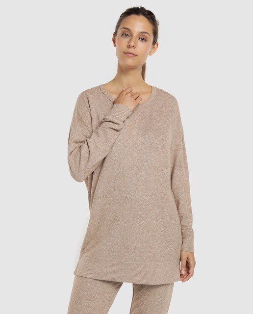 Camisola de malha lisa com decote redondo