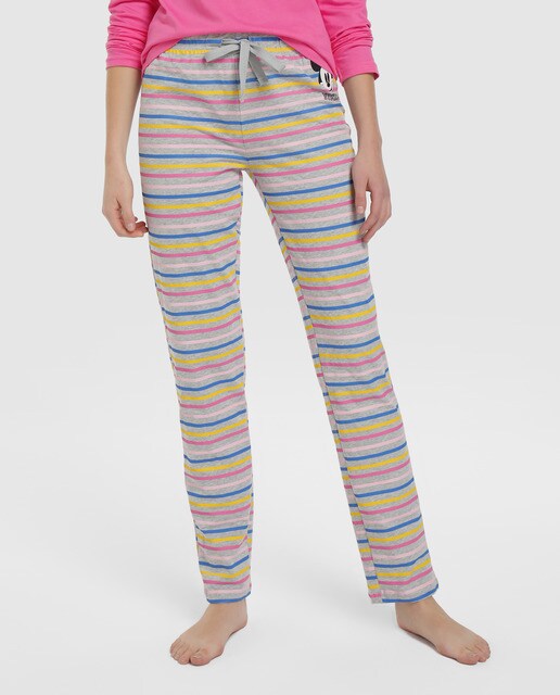 Calças de pijama às riscas multicolor do Mickey Calças de pijama às riscas multicolor do Mickey
