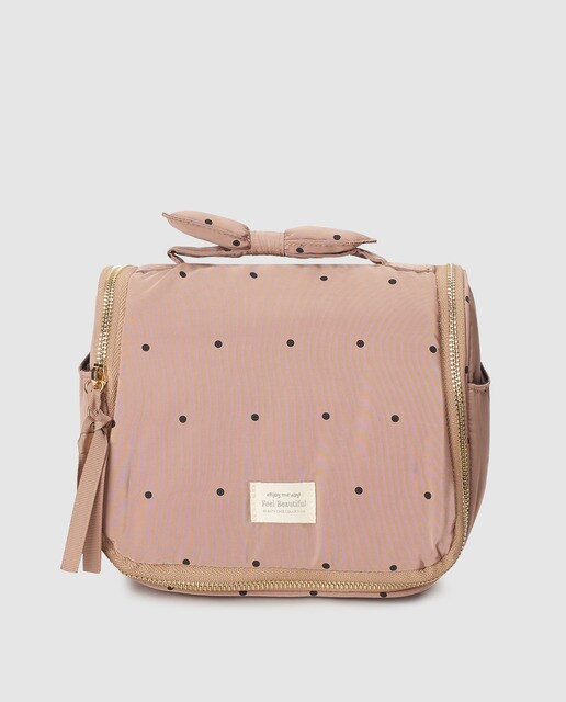 Nécessaire de mulher El Corte Inglés bege às bolinhas e com fecho de correr