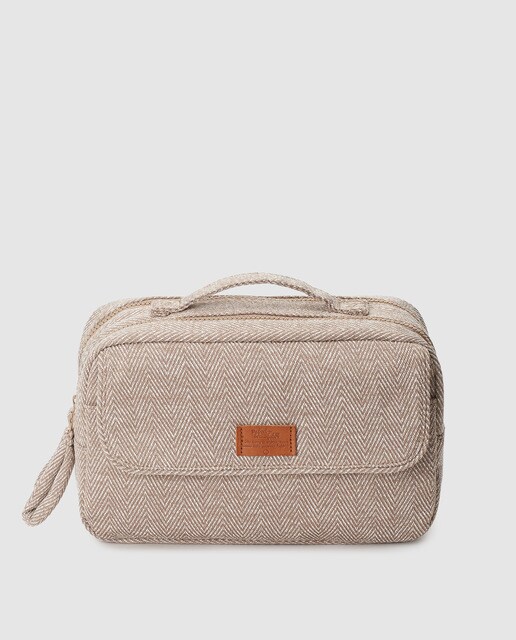 Nécessaire grande de mulher El Corte Inglés bege de espiga com fecho de correr