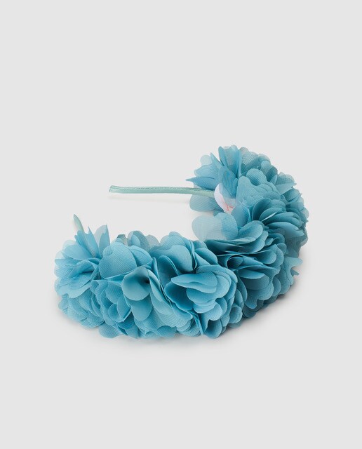 Toucado tipo bandolete Siena de flores em tom azul Toucado tipo bandolete Siena de flores em tom azul