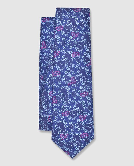 Gravata de seda natural Olimpo azul-marinho com bordado paisley Gravata de seda natural Olimpo azul-marinho com bordado paisley