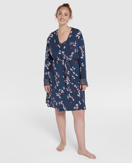 Robe curto tamanhos grandes azul-marinho Robe curto tamanhos grandes azul-marinho