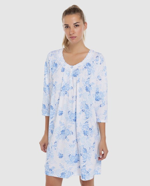 Camisa de dormir curta de mulher azul