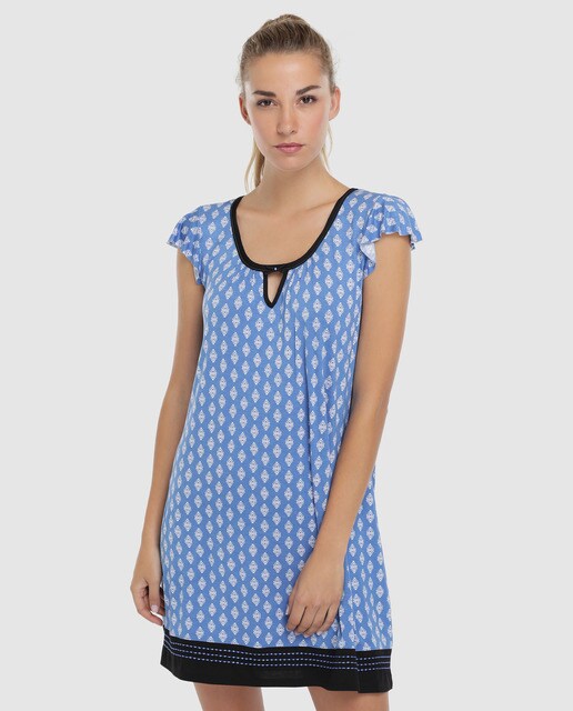 Camisa de dormir curta de mulher azul Camisa de dormir curta de mulher azul