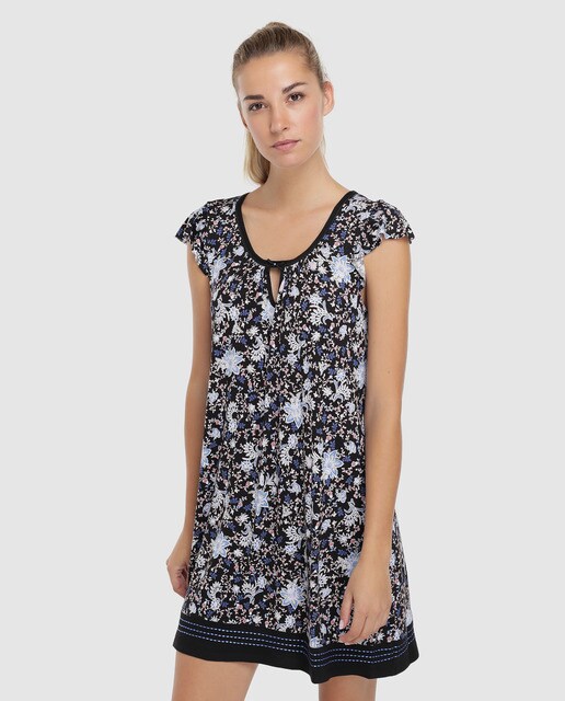 Camisa de dormir curta estampada de mulher Camisa de dormir curta estampada de mulher