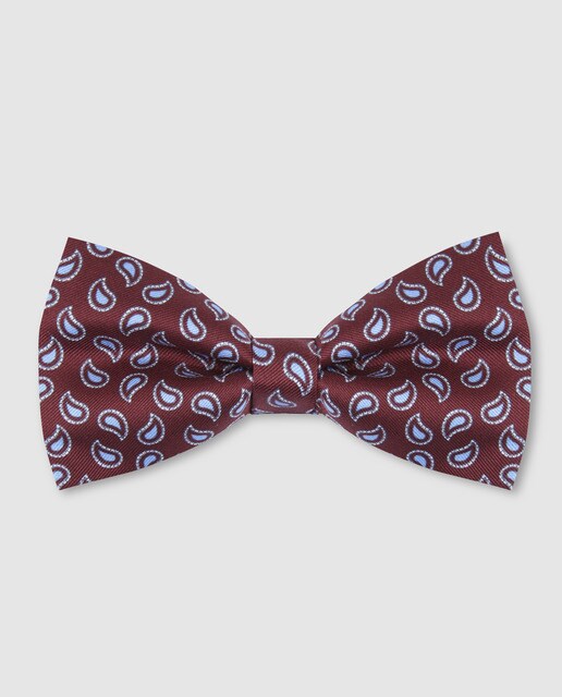 Laço de seda bordeaux com estampado de amebas azul-claro.