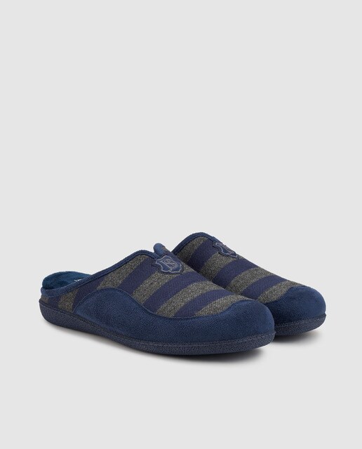 Zapatillas de casa de hombre Dustin de lana azul con rayas a contraste Zapatillas de casa de hombre Dustin de lana azul con rayas a contraste