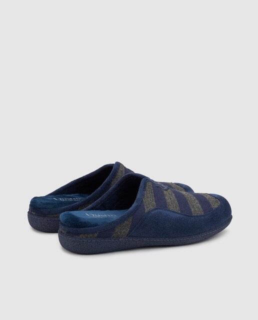 Zapatillas de casa de hombre Dustin de lana azul con rayas a contraste Zapatillas de casa de hombre Dustin de lana azul con rayas a contraste