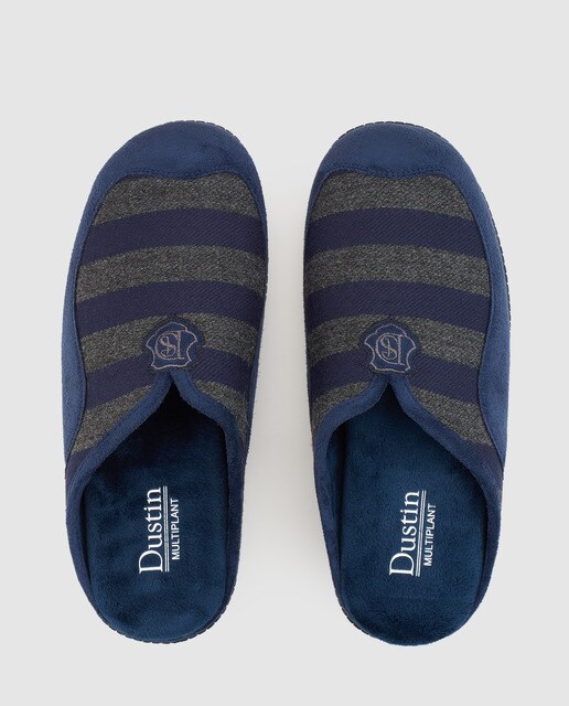Zapatillas de casa de hombre Dustin de lana azul con rayas a contraste Zapatillas de casa de hombre Dustin de lana azul con rayas a contraste