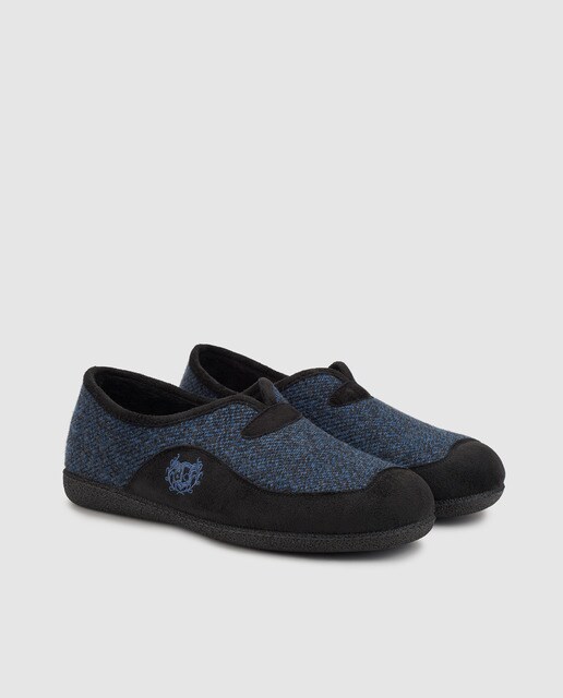 Zapatillas de casa de hombre Dustin de lana azul con bordado Zapatillas de casa de hombre Dustin de lana azul con bordado