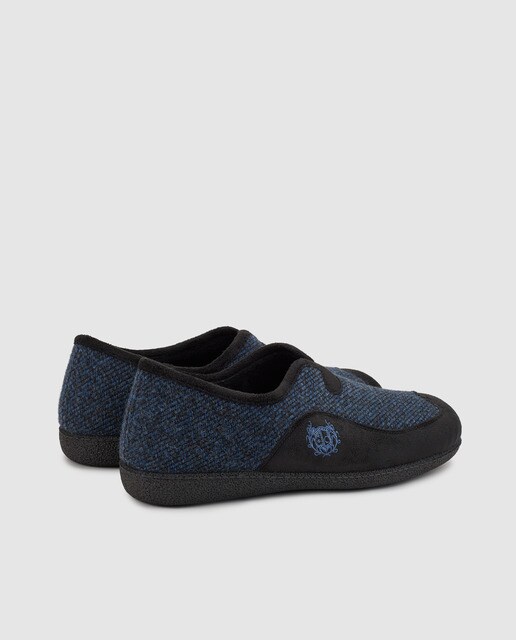 Zapatillas de casa de hombre Dustin de lana azul con bordado Zapatillas de casa de hombre Dustin de lana azul con bordado