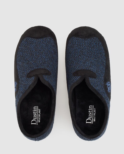 Zapatillas de casa de hombre Dustin de lana azul con bordado Zapatillas de casa de hombre Dustin de lana azul con bordado