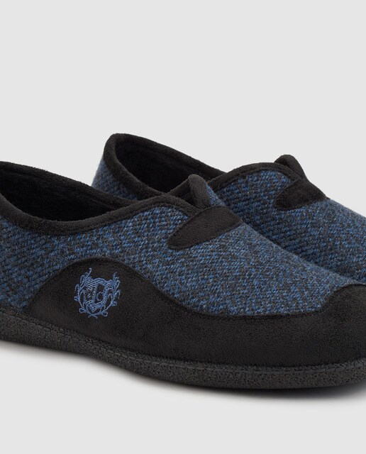 Zapatillas de casa de hombre Dustin de lana azul con bordado Zapatillas de casa de hombre Dustin de lana azul con bordado