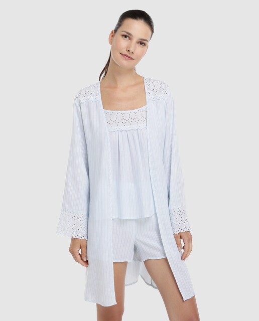 Robe curto com estampado às riscas Robe curto com estampado às riscas