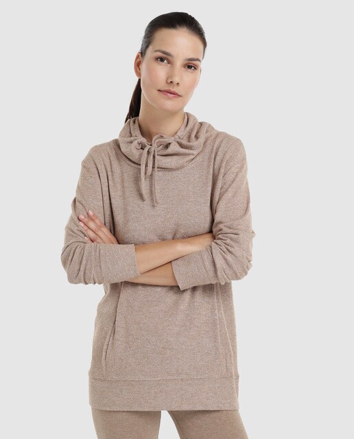 Sweatshirt camel com gola alta