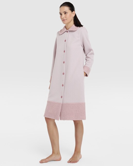 Robe jacquard curto rosa de manga comprida Robe jacquard curto rosa de manga comprida