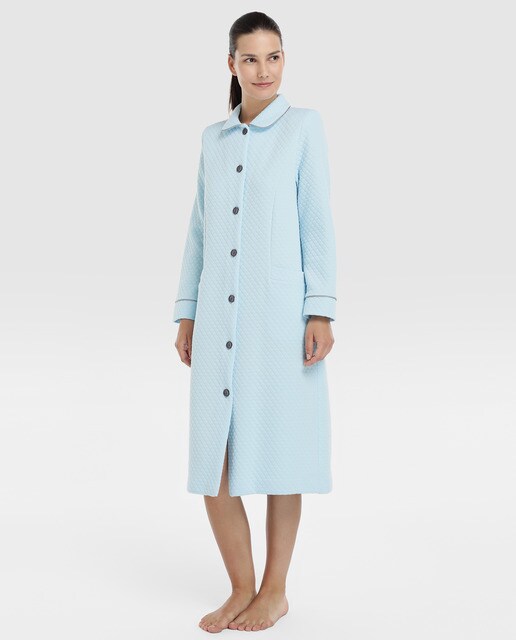 Robe jacquard azul de manga comprida com botões Robe jacquard azul de manga comprida com botões