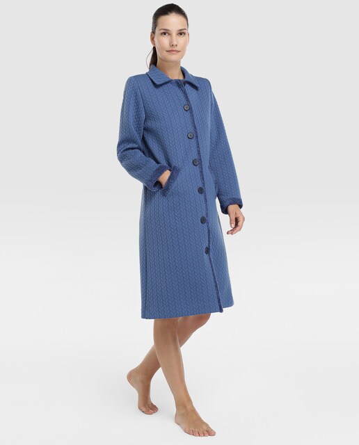 Robe jacquard azul de manga comprida Robe jacquard azul de manga comprida