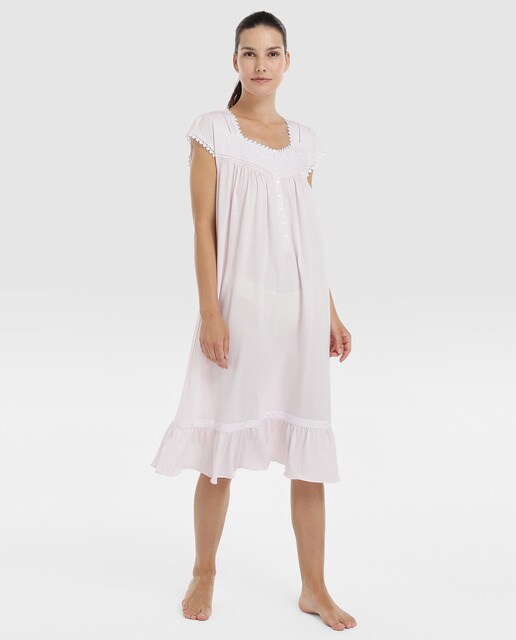 Camisa de dormir curta rosa de mulher Camisa de dormir curta rosa de mulher