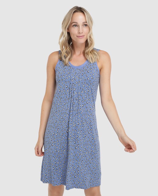 Camisa de dormir curta estampada com pregas