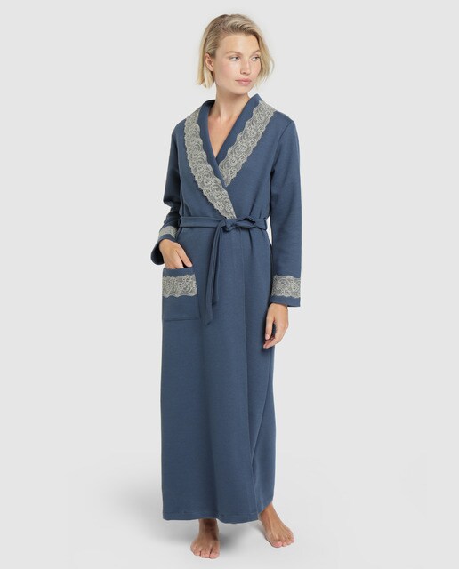 Robe comprido azul liso de mulher Robe comprido azul liso de mulher