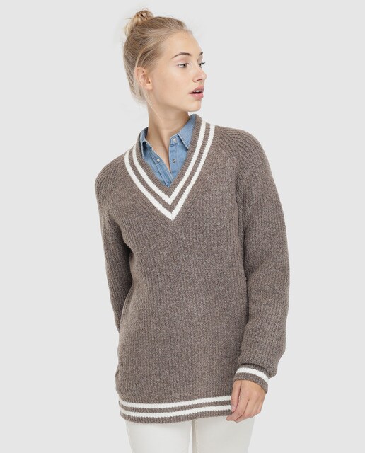 Camisola de malha de mulher Easy Wear com decote em bico e manga comprida