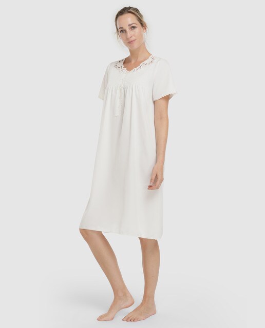 Camisa de dormir cru com pregas