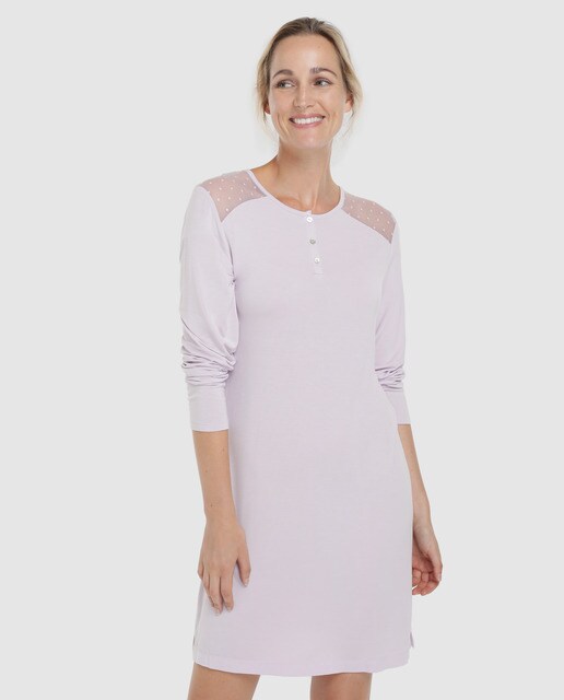 Camisa de dormir curta lilás com transparência