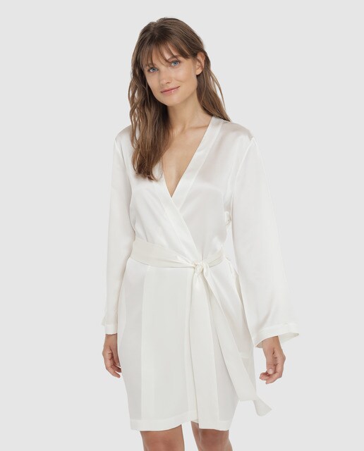 Robe curto cruzado de seda cru Robe curto cruzado de seda cru