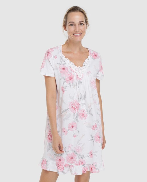 Camisa de dormir curta estampada de mulher Camisa de dormir curta estampada de mulher