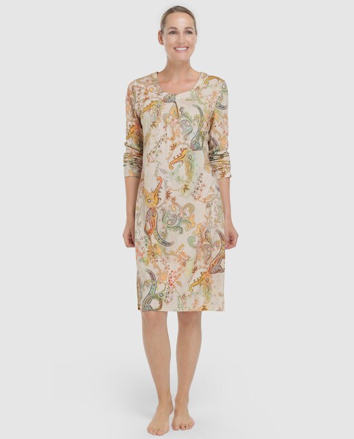 Camisa de dormir curta com decote redondo e estampado Paisley multicolor