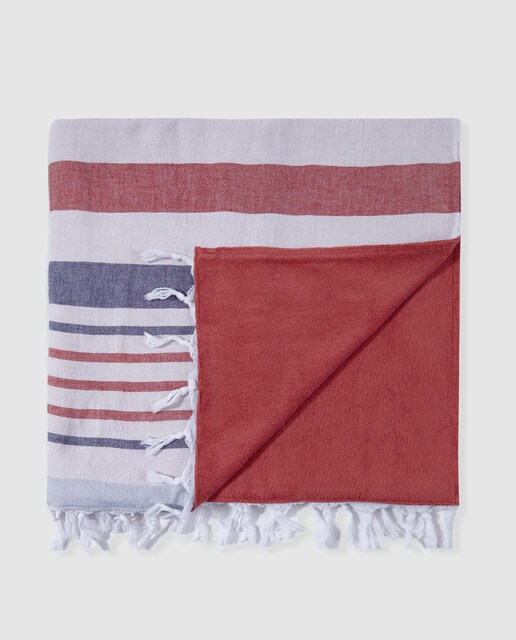 Toalha de praia branca El Corte Inglés às riscas azul-marinho Toalha de praia branca El Corte Inglés às riscas azul-marinho