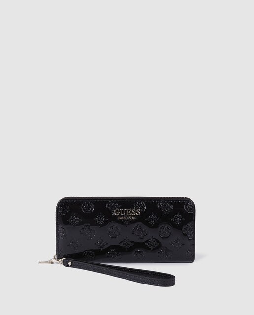 Carteira grande de mulher Guess preta envernizada com fecho de correr Carteira grande de mulher Guess preta envernizada com fecho de correr
