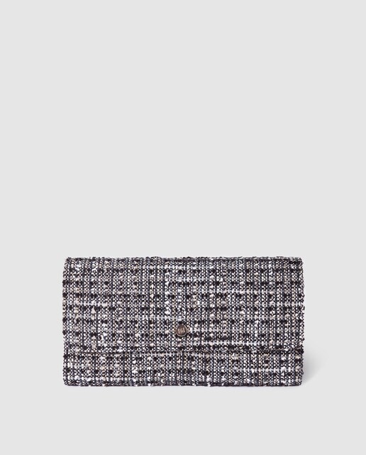 Carteira grande de mulher Gloria Ortiz Melissa em tweed preta com aba Carteira grande de mulher Gloria Ortiz Melissa em tweed preta com aba