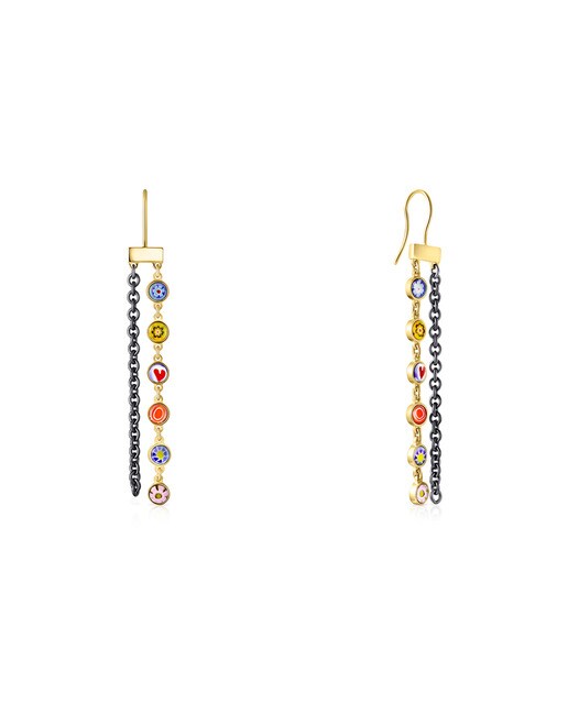 Pendientes Tous largos Minifiore de Vermeil, rutenio y Murano Pendientes Tous largos Minifiore de Vermeil, rutenio y Murano