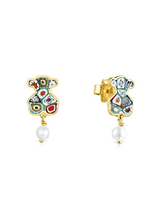 Pendientes Tous Minifiore de Vermeil, Perla y Murano Pendientes Tous Minifiore de Vermeil, Perla y Murano