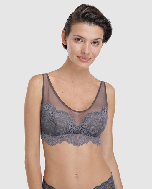 Bralette Beauty de renda cinzento Bralette Beauty de renda cinzento