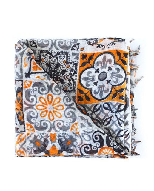 Écharpe de lã Abbacino preta com estampado de ladrilhos