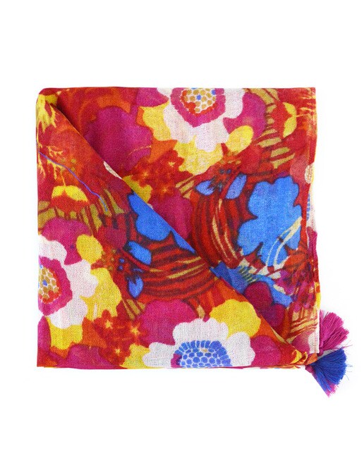 Écharpe vermelha Abbacino de lã com estampado floral